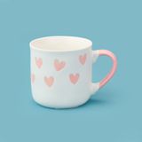 Excellent Houseware 320 ml Pembe Beyaz Kalp Desenli Porselen Kupa