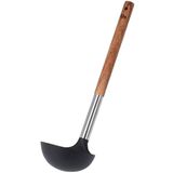 Excellent Houseware Metal Parçalı ve Akasya Ahşap Saplı Çorba Kepçesi, 31 cm Uzunluk, Siyah