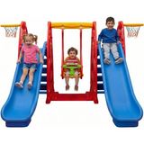 Exectus Çift Kaydıraklı Salıncak Seti Anaokulu Kreş Tipi Potalı Park - Kırmızı