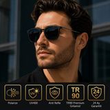 Exeline Col 116 Yeni Seri Polarize Erkek Güneş Gözlüğü-Titanyum SAP-POLARIZE-UV400-ANTI Refle 3lü Koruma 52*19*132 Ekartman - Siyah