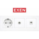 Exen Beyaz Topraklı Priz + Nümeris (Telefon Prizi) + Uydu (Televizyon Prizi) Set