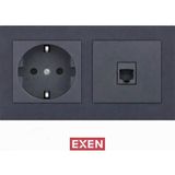 Exen Füme Topraklı Priz+Telefon Priz 2'li Set
