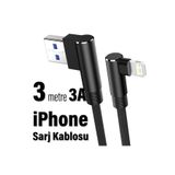 EXENAR 3 Metre Oyuncu Şarj Kablosu iPhone Uyumlu Uzun 3A 3m USB - Ligtning