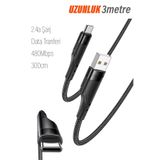 EXENAR 3 Metre USB Type C Kablo 2.4A 3m Uzun USB-C kablo Şarj ve Data Kablosu