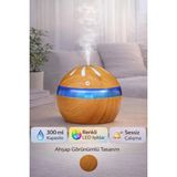 Exenar Ahşap Tasarımlı Aroma Koku Difüzörü Mini Hava Nemlendirici Buhar Makinesi 300ML LED Işık Buhurdanlık Dekoratif Hediyelik - Açık Kahverengi