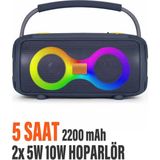 Exenar Güçlü Bass Bluetooth Hoparlör Ses Bombası 2200 Mah Kablosuz Speaker 5W X2 Hoparlör Usb/tf/aux/type-C - Lacivert