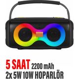 Exenar Güçlü Bass Bluetooth Hoparlör Ses Bombası 2200 Mah Kablosuz Speaker 5W X2 Hoparlör Usb/tf/aux/type-C - Siyah