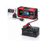 Exenar - Kırmızı - Akıllı Akü Şarj Cihazı Bakım Onarım Akü Şarj Makinesi 12v 15a 24v 8a Otomatik Dijital Ekran