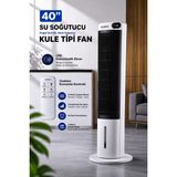 Exenar Kule Tipi Soğutucu Fan Uzaktan Kumandalı Su Buharlı Soğutucu Vantilatör 70W-3L Su Tankı-Led Ekranlı - Beyaz