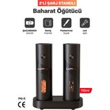 Exenar Mpıa Pg5 Şarjlı Baharat Öğütücü 2’li 110 ml LED Paslanmaz Çelik Bıçak Tuz Karabiber Öğütücü - Siyah