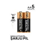 Exenar Şarjlı Kalın Kalem Pil Aa Şarj Edilebilir Pil 1.5V 2800MWH Lityum-Ion Kalın Pil Aa 5 Type-C Şarjlı - Siyah