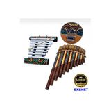 Exenet Müzik Aleti Seti Kalimba Ksilofon Pan Flüt 3'Lü Takım Özel Desenli Otantik Melodi Sanatsal Hediyelik