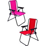 Exent 2 Adet Lüx Çocuk Piknik Sandalyesi 2-6 Yaş Mini Kamp Sandalyesi-Kırmızı-Pembe