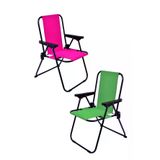 Exent 2 Adet Lüx Çocuk Piknik Sandalyesi 2-6 Yaş-Mini Kamp Sandalyesi-Pembe-Yeşil