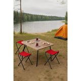 Exent 45X60 cm Kamp Sehpası + 3 Adet Kırmızı Tabure Piknik, Bahçe Balkon Sehpası Katlanır Sehpa-A-3k - 45 x 60 - Renkli