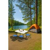 Exent 45X60 cm Kamp Sehpası + 3 Adet Mavi Tabure Piknik, Bahçe Balkon Sehpası Katlanır Sehpa-B-3m - 45 x 60 - Renkli