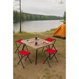 Exent 45X60 cm Kamp Sehpası + 4 Adet Kırmızı Tabure Piknik, Bahçe Balkon Sehpası Katlanır Sehpa-A-4k - 45 x 60 - Renkli