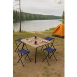 Exent 45X60 cm Kamp Sehpası + 4 Adet LACİVERT Tabure Piknik, bahçe sehpası Katlanır Sehpa-A-4L