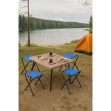 Exent 45X60 cm Kamp Sehpası + 4 Adet Mavi Tabure Piknik, Bahçe Balkon Sehpası Katlanır Sehpa-A-4m - 45 x 60 - Renkli
