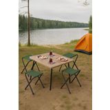 Exent 45X60 cm Kamp Sehpası + 4 Adet YEŞİL Tabure Piknik, bahçe balkon sehpası Katlanır Sehpa-A-4Y