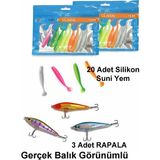 Exent 8 cm Silikon Suni Yem Seti 20 Adet + 3 Adet 7,5 cm Rapala-Gerçek Görünümlü Suni Yem - Çok Renkli - 11,5 cm