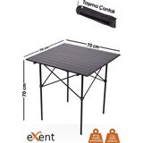Exent Alüminyum Kamp Masası Piknik, Plaj, Bahçe, Balkon Masasıı Taşıma Çantalı 70 x 70 x 70 cm Gri Renkli Hafif ve Dayanıklı
