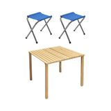 Exent Katlanır Ahşap Kamp Masası + 2 Adet Tabure Seti 60 x 60 CM Çok Renkli