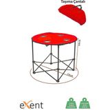 Exent Yuvarlak Katlanır Kamp Masası 70 x 60 cm Metal Malzeme ile Taşıma Çantalı Kırmızı