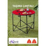 Exent Yuvarlak Katlanır Kamp Masası, Taşıma Çantalı Kamp Masası, Piknik MASASI-KIRMIZI-71X71X60 - Kırmızı