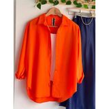Exit Collection Abs Boyfriend Tesettür Kadın Gömlek - Uzun Kollu Oversize Kadın Gömlek - 2XL - Turuncu