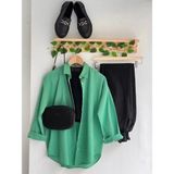 Exit Collection Abs Boyfriend Tesettür Kadın Gömlek - Uzun Kollu Oversize Kadın Gömlek - Açık Yeşil