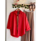 Exit Collection Abs Boyfriend Tesettür Kadın Gömlek - Uzun Kollu Oversize Kadın Gömlek - Kırmızı