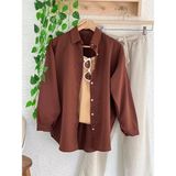 Exit Collection Abs Boyfriend Tesettür Kadın Gömlek - Uzun Kollu Oversize Kadın Gömlek - XL - Kahverengi