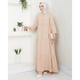 Exit Collection Kadın Ayrobin Bej Taş Şık ve Rahat Kesim Kumaş Boydan Tesettür Elbise - 50 - Bej-158599