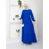 Exit Collection Kadın Ayrobin Saks Mavi Şık ve Rahat Kesim Kumaş Boydan Tesettür Elbise - 50
