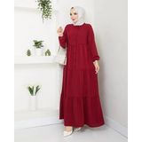 Exit Collection Kadın Ayrobin Şık ve Rahat Kesim Kumaş Boydan Bordo Tesettür Elbise - 38 - 40 - Bordo-638