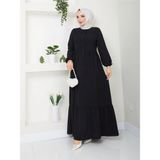 Exit Collection Kadın Ayrobin Siyah Şık ve Rahat Kesim Kumaş Boydan Tesettür Elbise - 42 - Siyah2