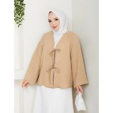 Exit Collection Kadın Tesettür Keten Önü Bağlamalı 2 Bağcıklı Modern Şık Etek Üsttü Bej Taş Kimono Gömlek - Bej-70136