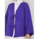 Exit Collection Kadın Tesettür Keten Önü Bağlamalı 2 Bağcıklı Modern Şık Etek Üsttü Leylak Mor Kimono Gömlek - XL