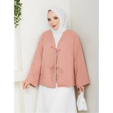 Exit Collection Kadın Tesettür Keten Önü Bağlamalı 2 Bağcıklı Modern Şık Etek Üsttü Pudra Pembe Kimono Gömlek - XL