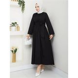Exit Collection Kadın Tesettür Siyah Sabit Kuşaklı Modern Şık Uzun Gece Elbise Kıyafet - 44 - Siyah2