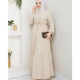 Exit Collection Kadın Tesettür Uzun Bej Taş Bürümcük Elbise - 50