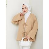 Exit Collection Sofya Keten Tesettür Kadın Gömlek Ip Bağlamalı Uzun Kollu - Standart - Açık Bej
