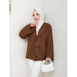 Exit Collection Sofya Keten Tesettür Kadın Gömlek Ip Bağlamalı Uzun Kollu - Standart - Kahve