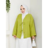 Exit Collection Sofya Keten Tesettür Kadın Gömlek Ip Bağlamalı Uzun Kollu - Standart - Yeşil - Yağ Yeşili