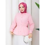 Exit Collection Terikoton Kumaş - Beli Korseli Korse Destekli - Kadın Tesettür Gömlek - 38 - 40 - Pembe