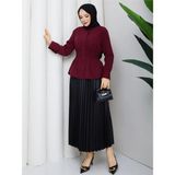Exit Collection Terikoton Kumaş - Beli Korseli Korse Destekli - Kadın Tesettür Gömlek - 42 - 44 - Bordo