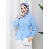 Exit Collection Terikoton Kumaş - Beli Korseli Korse Destekli - Kadın Tesettür Gömlek - 42 - 44 - Mavi