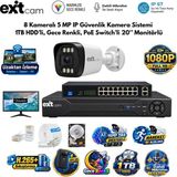 Exitcam 8 Kameralı 5 Mp Ip Poe Güvenlik Kamera Sistemi – 20 Inç Monitör, 1 Tb Hdd, 100 Metre - Genel