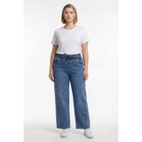EXİTLİNE Kadın Lacivert Sezonluk Beli Lastikli Bağcıklı Taşlı Boru Paça Denim Pantolon